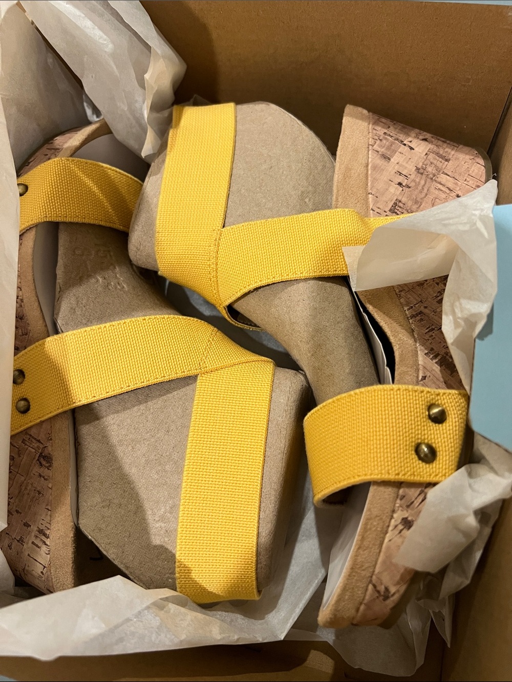 Life Stride Del Mar Marigold Gore Cork Wedge Sandals, NIB
